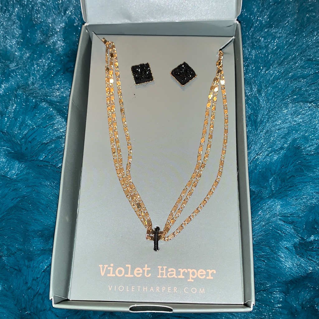 Violet Harper Isla Layered Necklace And Black Druzy Earring Set